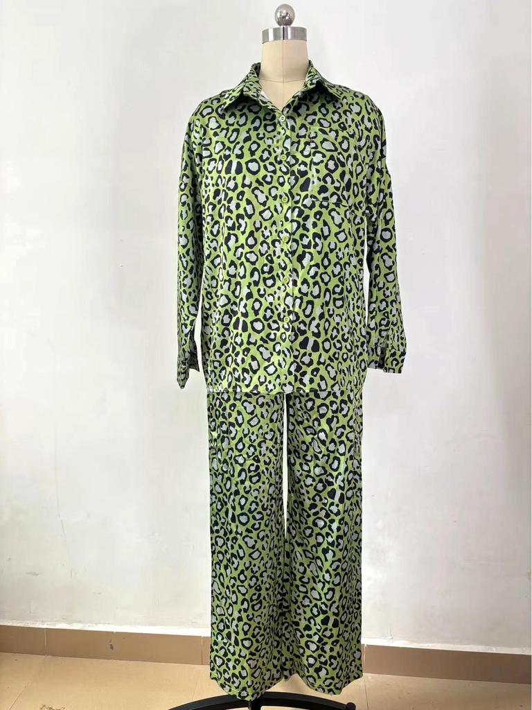 2024 Spring Women's Leopard Print Casual Two-Piece Set: Long Sleeve Top & Pants