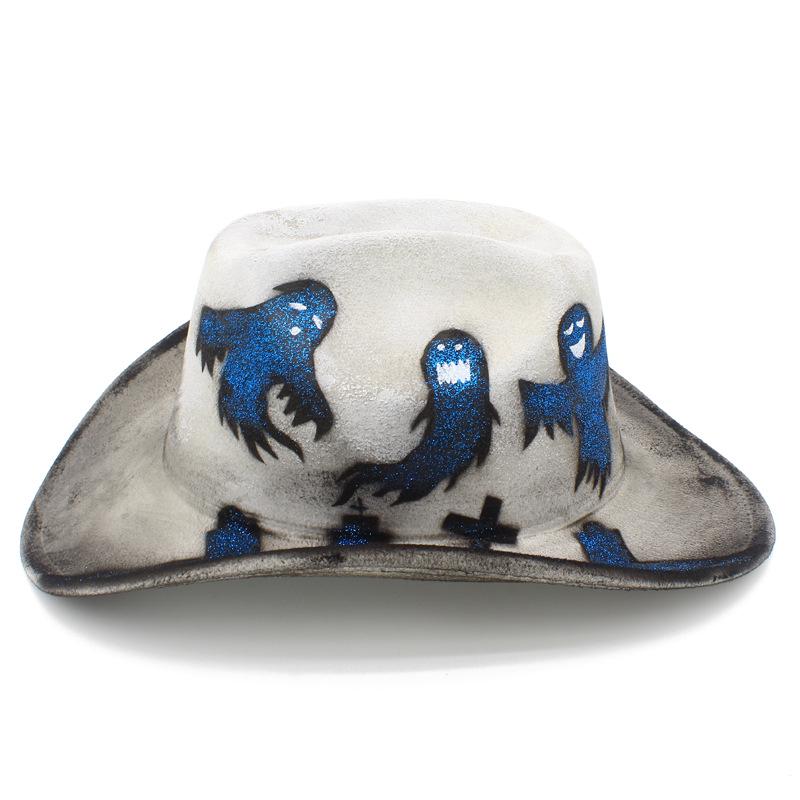 Colorful Skull Pattern Cowboy Hat for Halloween & Christmas Masquerade