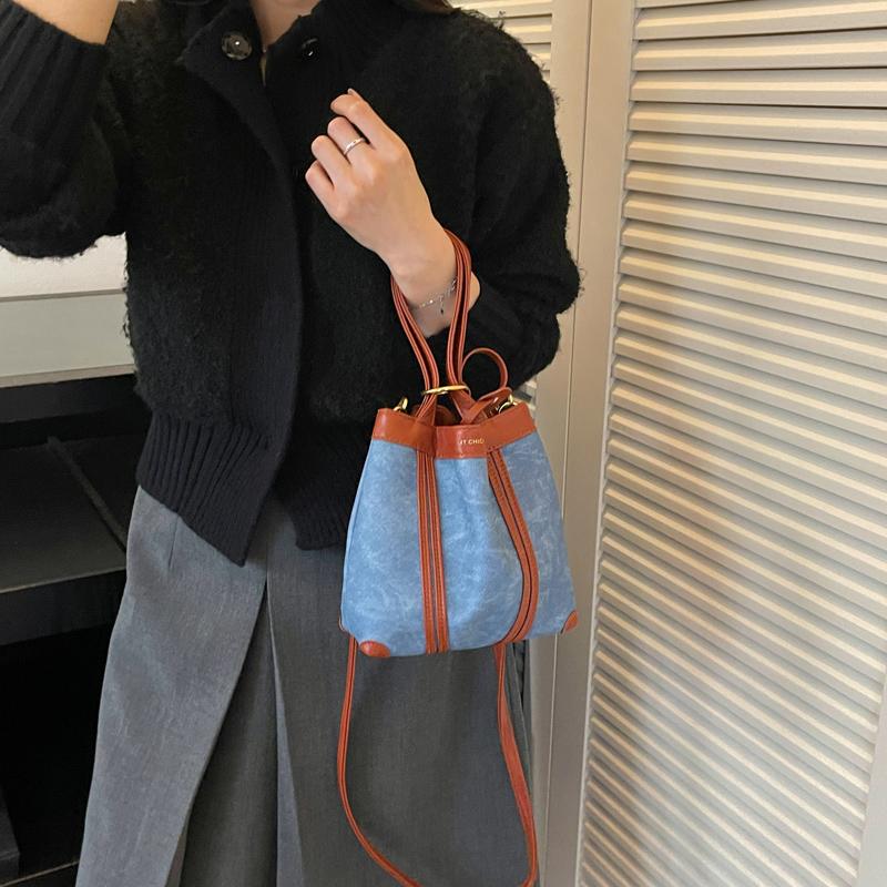 Portable Denim Tote Bag Women's Shoulder Underarm Bucket Bag