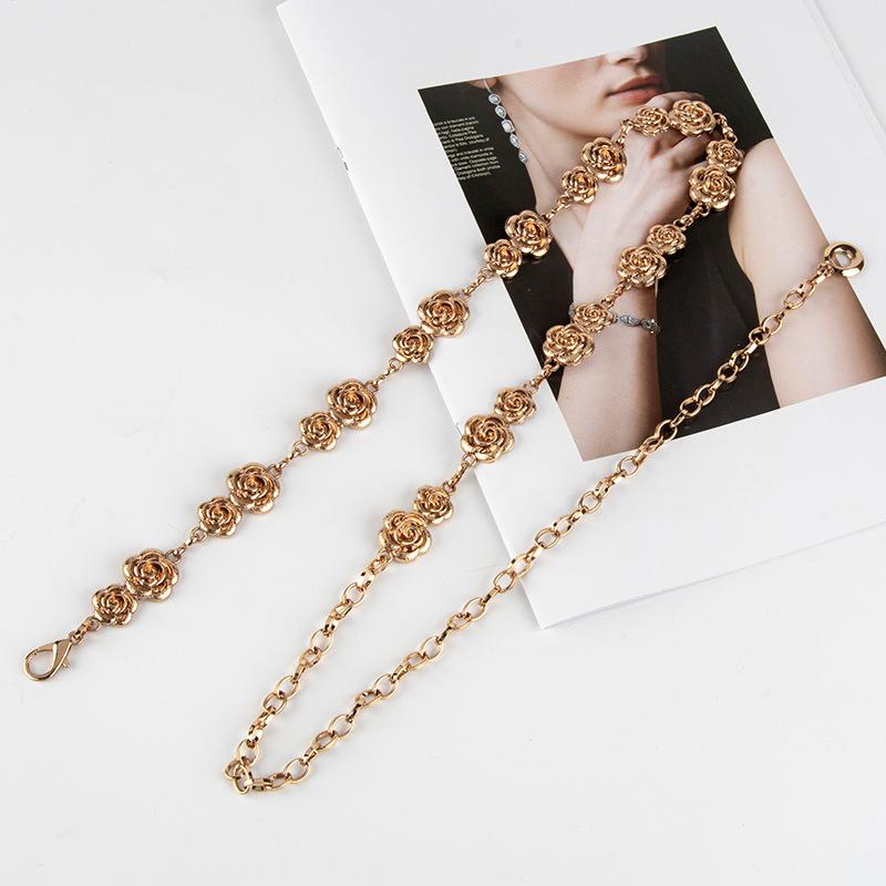Metal Waist Chain Accessories for Women Rose Chain Belt Decoration with Dress Pants Chain High-end Fashion