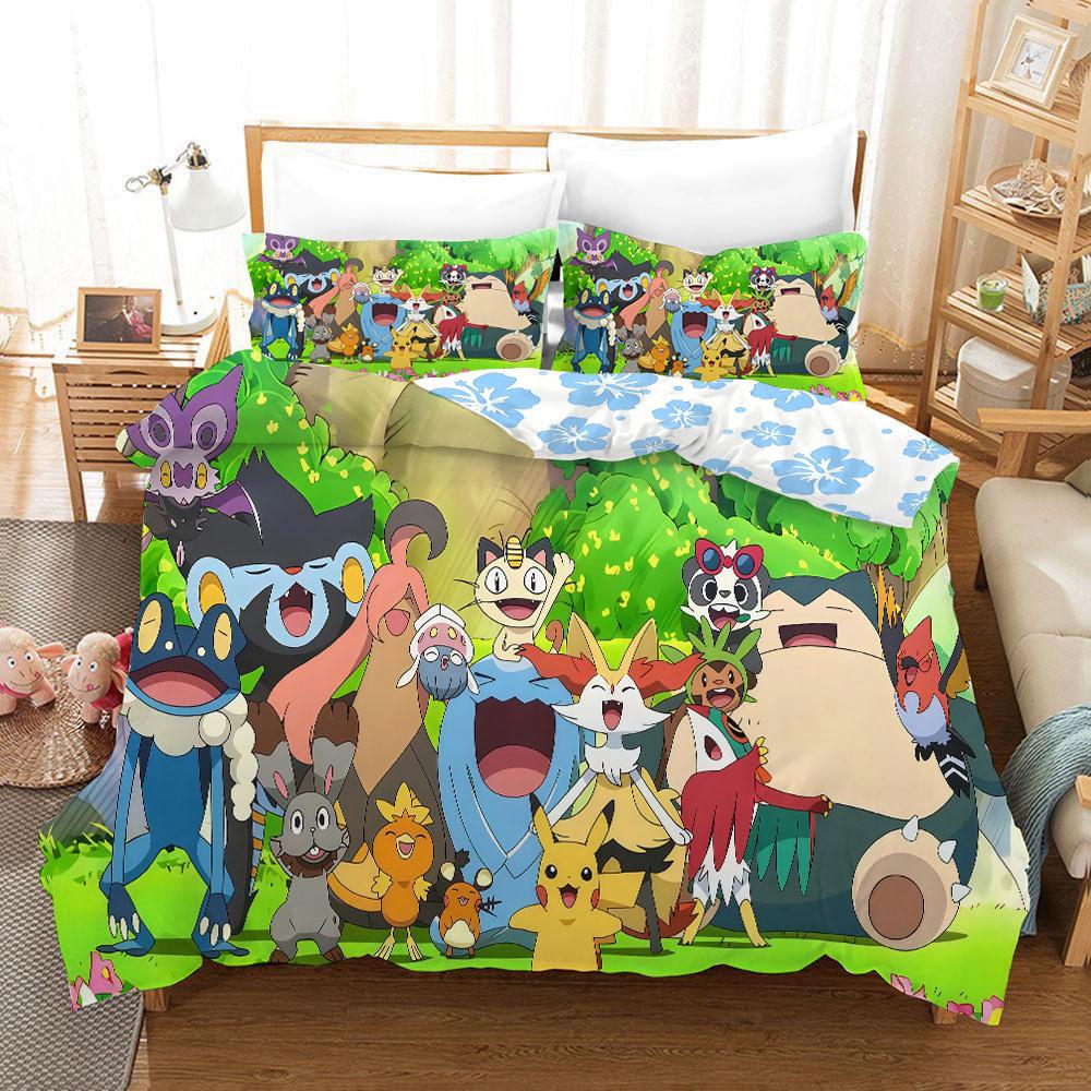 Bedding Set Anime Cartoon 3Dpokemonzd Children Bedroom Quilt Cover Boy Girl Bedclothes Single Double King Duvet Cover Gift