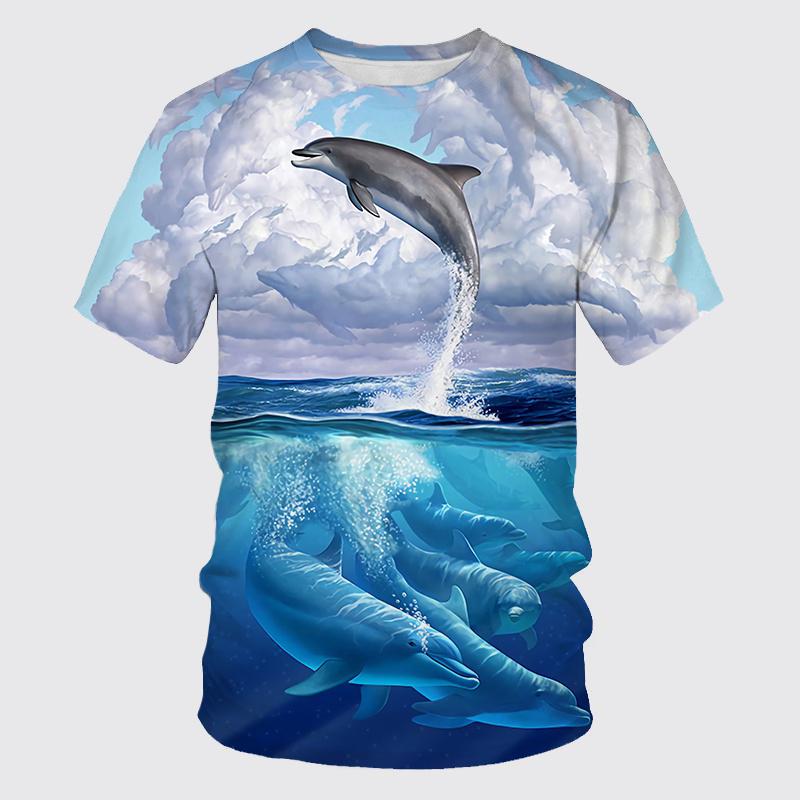 Summer Dolphin T-Shirts Cute Sea Animal 3D Printed Streetwear Men Women Casual Fashion Oversized T Shirt Kids Tees Tops Clothing