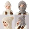 Versatiles Knitted Hat Women Ponytail Hat with Integrated Vintage Neck Warmer for Women with Neck Warmer
