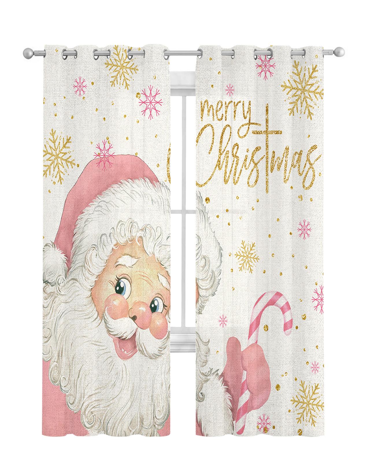 

Рождественские розовые занавески со снежинками и конфетами, тюлевые шторы для гостиной, кухни, занавески из вуали W135CM x H60CM