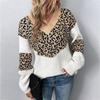 Autumn Winter Vintage Leopard Cardigan Loose Knitwear V Neck Long Sleeve Sweater