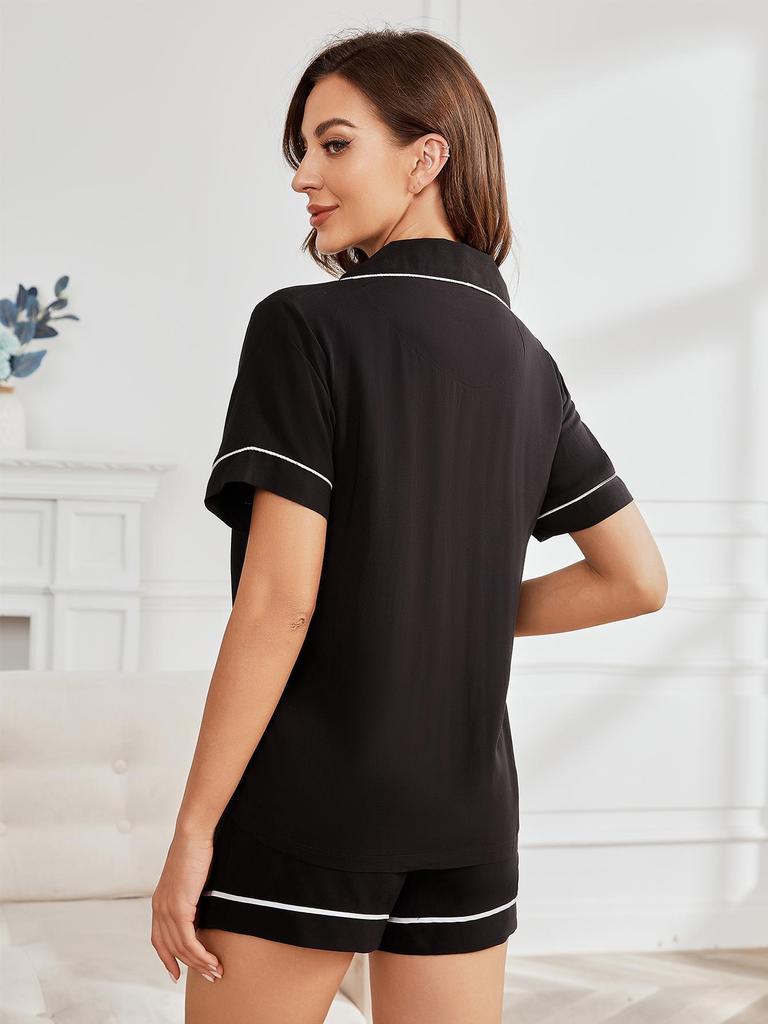 Dam Sommar Pyjamas Set: Kortärmad enfärgad hemmashorts