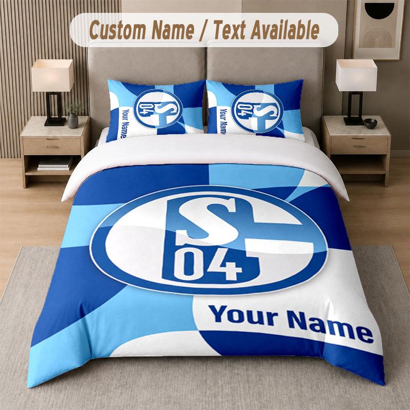 Custom Bedding Set Schalke 04 FC Pattern, Print Name Text 1 Duvet Cover Plus 2 Pillowcases Home Textile
