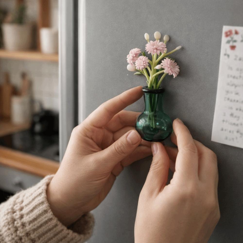 3D Magnetic Vase Sticker With Flower Refrigerator Magnets Magnetic Glass Vases Holiday Gift