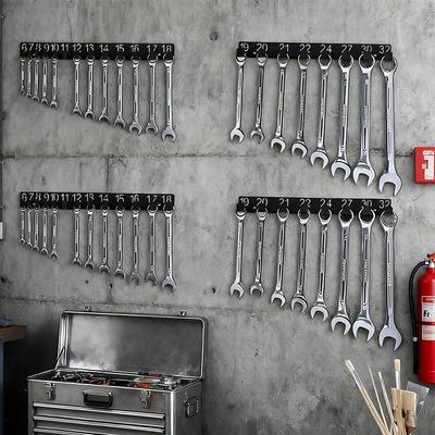 1PCS Black Wall Mounted Wrench Holder Durable Heavy-Duty Metal Screw Organizer Rack With Numbered Slots Sockets Tools Storage