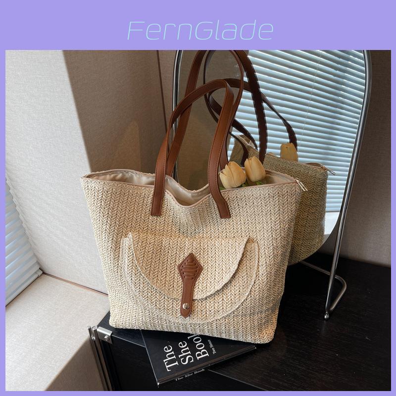 Minimalist Woven Straw Bag For Summer Beach Vacation With Large Capacity For Women