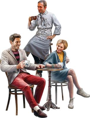 Miniart Modernes Café und Kunden Set 2 3 Figuren Plastikmodell MA38090 1/35
