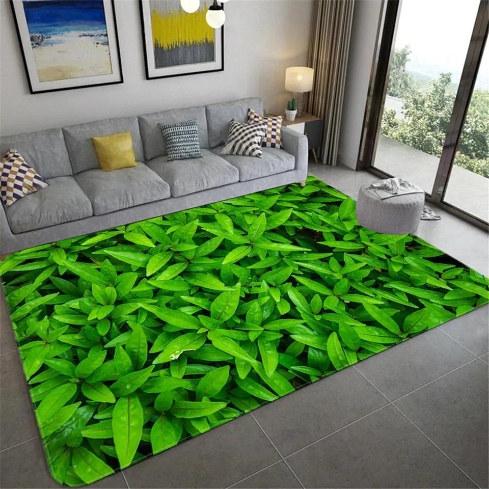 Living Room Carpet Green Leaf Printing Bedroom Entrance Door Mat Non-slip Bedside Home