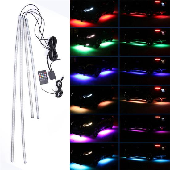 60cm 90cm 4Pcs Car Under Tune Underbody Remote Control LED Neon RGB Light