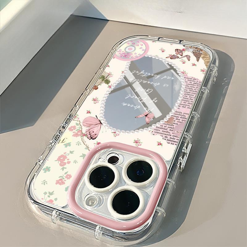 French Pearl Mirror Suitable for Apple 16promax Mirror Cream Shell IPhone 15 Phone Case 14/13