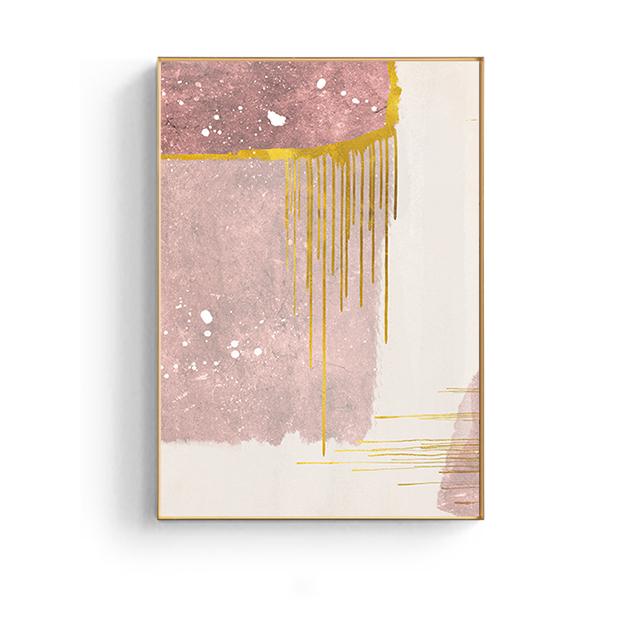 Nordic Abstract Canvas Painting Pink Gold Foil Wall Art Poster Modern Light Luxury Mural for Home Living Room Decoration Picture