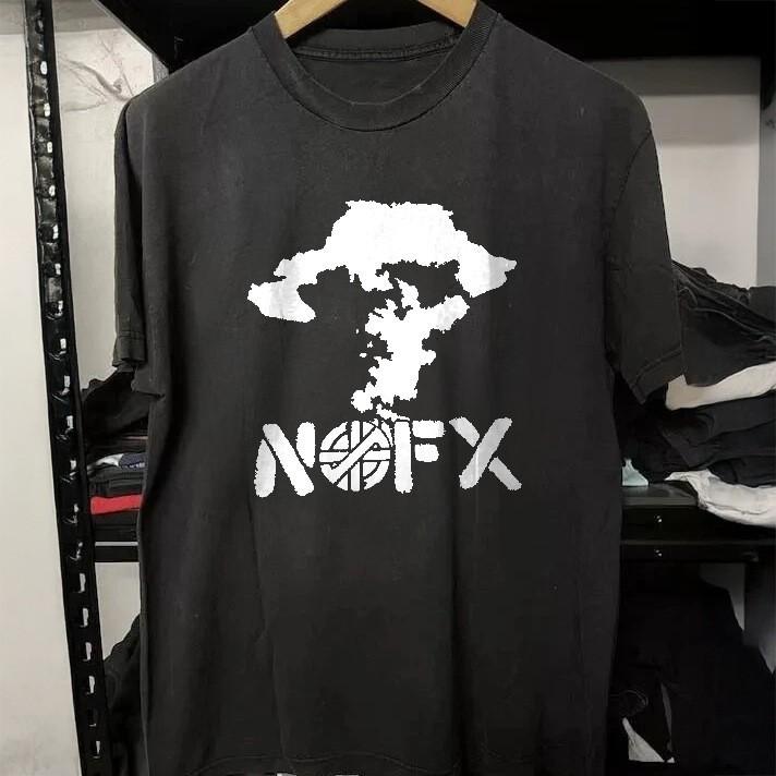 HOT! Rare NOFX Band Tee - Distressed Nuclear Punk Roc Black Heavy Cotton T-Shirt XL