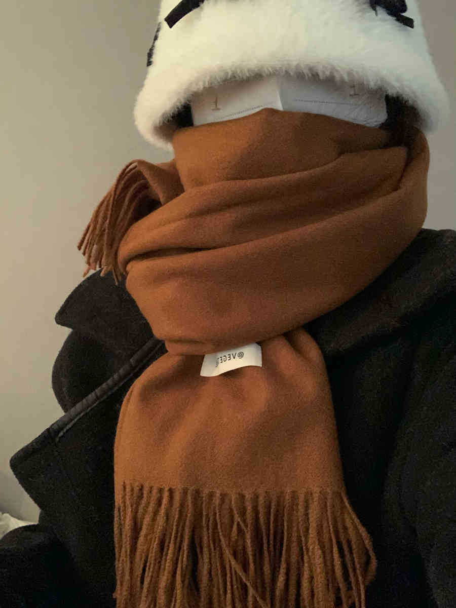 

Атмосферный шарф женский сезонный утолщенный теплый вязаный шарф шаль с бахромой темно-коричневого