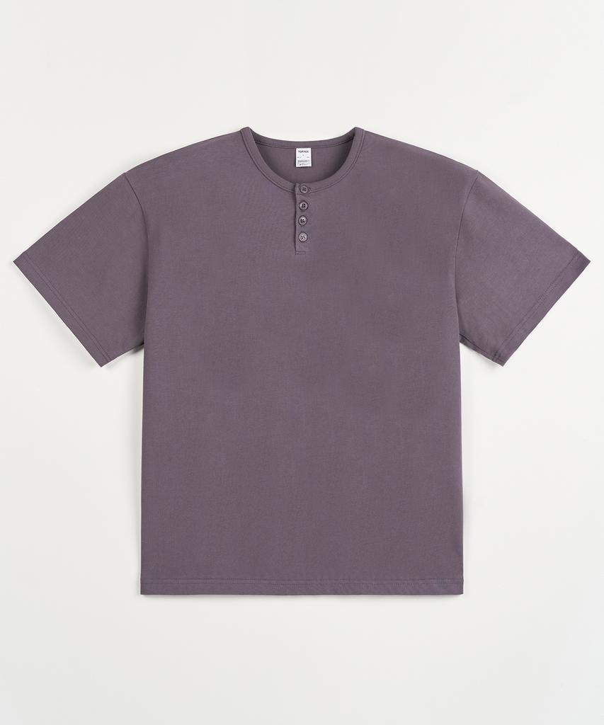 TOFFEE [2Pack] Slim Crop Henley Neck Half T-Shirt (Type B)