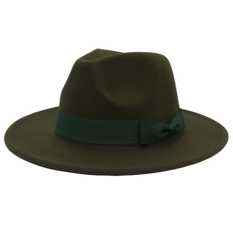 Wind Jazz Hat Big Eaves Hat Bow Flat Edge Top Hat Men And Women Woolen Felt Hat