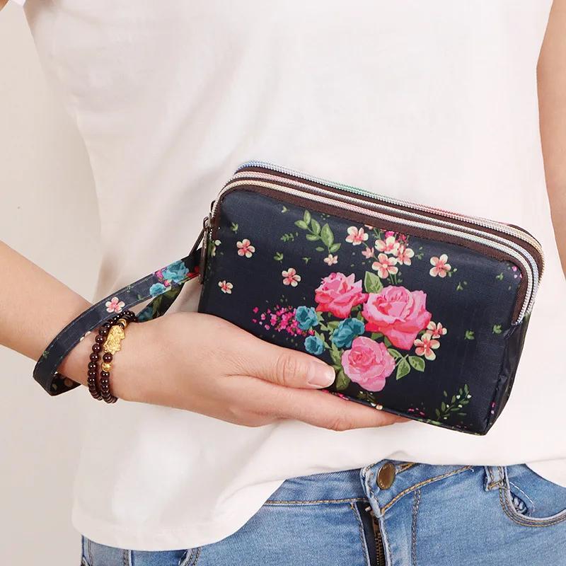 

3 Zipper Women Waterproof Purse Cell Pouch Handbag Wallet Wristlet Bag Women s Fabric Coin Purse Bag Mobile Wallet Clutch Bag