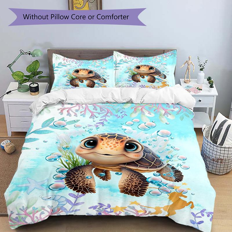 Oceanic Turtle Adventure Print 3Pcs Bedding Setduvet Cover With 2 Bedropillowcase Home Birthday Gift
