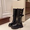 Winter Punk Style Women Knee High Boots Designer Belt Buckle Slip On Shoes Elegant Thick Bottom Knight Long Botas Largas Mujer