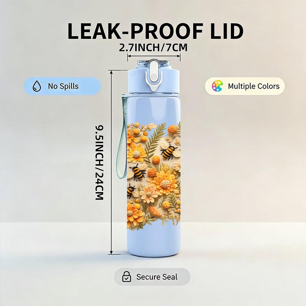 1PC Dry Autumn Yellow Flower Cluster Print 750ml Color Plastic Sports Water Bottle Leakproof Flip Straw Lid Suitable for Sports Office Home Use
