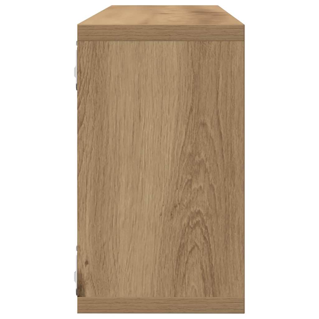Wall Shelves with Shelf 2 Pcs Rustic Oak Finish 80 X 15 X 26 Cm