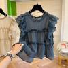Women V-neck Ruffled Short Sleeved Chiffon Shirt Design Sense Niche Sweet Top