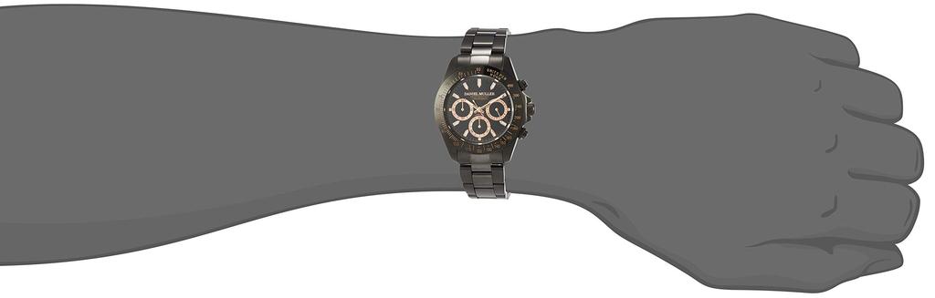 Daniel Muller Men's All-Stainless Steel Black Dial Chronograph Watch, DM-2027BKP, Black and Pink Gold