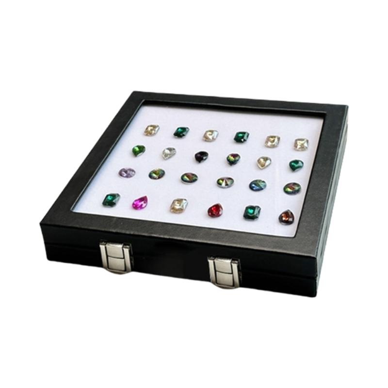 Practical Glass Top Jewelry Display Case Organizers Display Holders for Gemstones and Crystal Storage with Sponge Lining