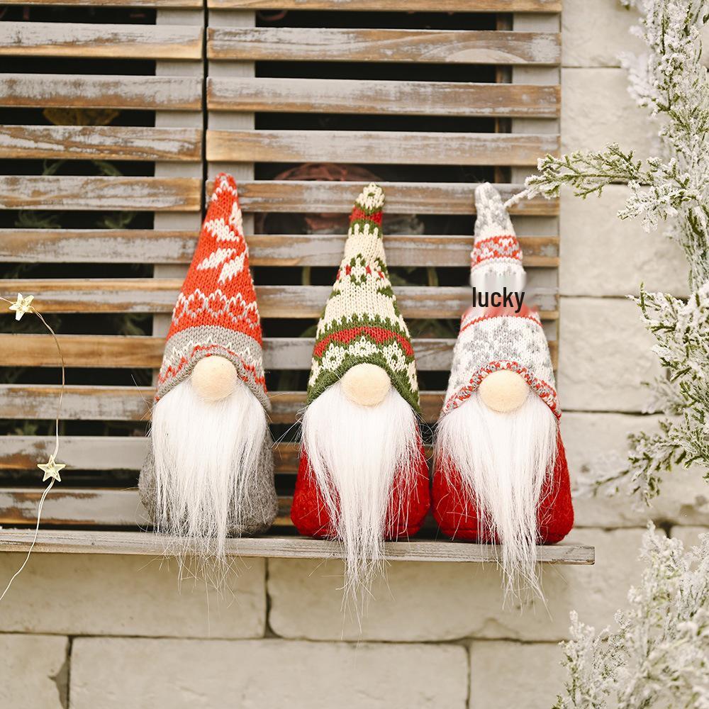 Christmas Knitted Gnome Ornament - Plaid Faceless Doll Decoration