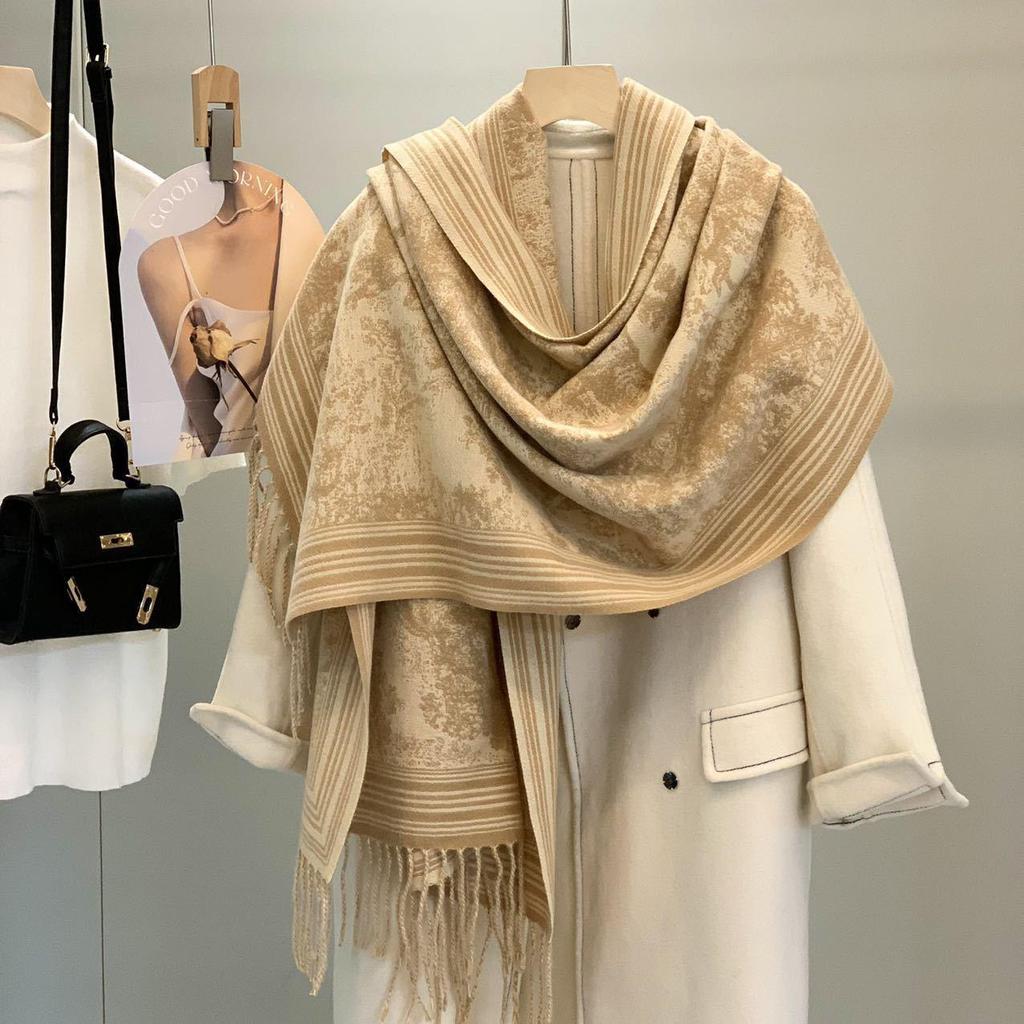 Women's Double-Sided Faux Cashmere Tassel Shawl - Warm, Thick High-End Autumn & Winter Scarf