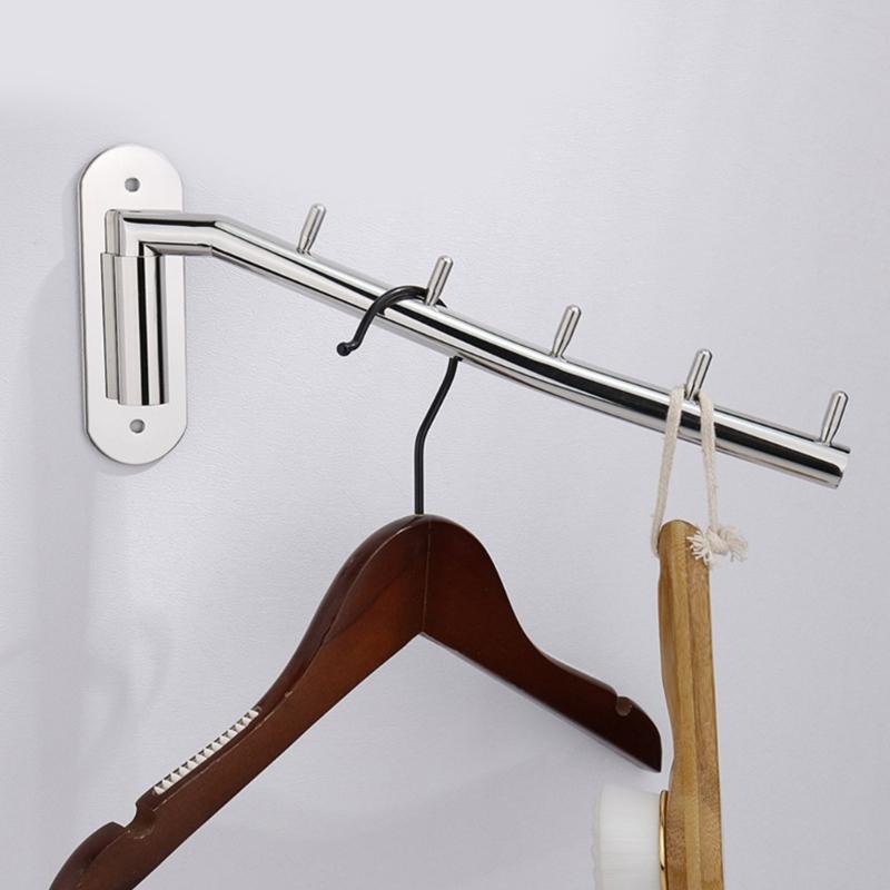 Heavy Duty Steel Folding Wall Mounted Coat Hanger Rack with 5 Hooks Swinging Arm Holder 235mm for Efficient Storage