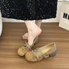 Retro shallow mouth flat-soled single shoes 2025 autumn new women's bow thick heel versatile Mary Jane single shoes