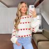 Autumn and Winter New Sweet and Cute Style Love Double Color Jacquard Contrast Round Neck Long Sleeve Sweater Hoodie 3618