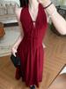Korean Chic Backless Summer Dress - Solid Color, Unique Style, Long Girly Design