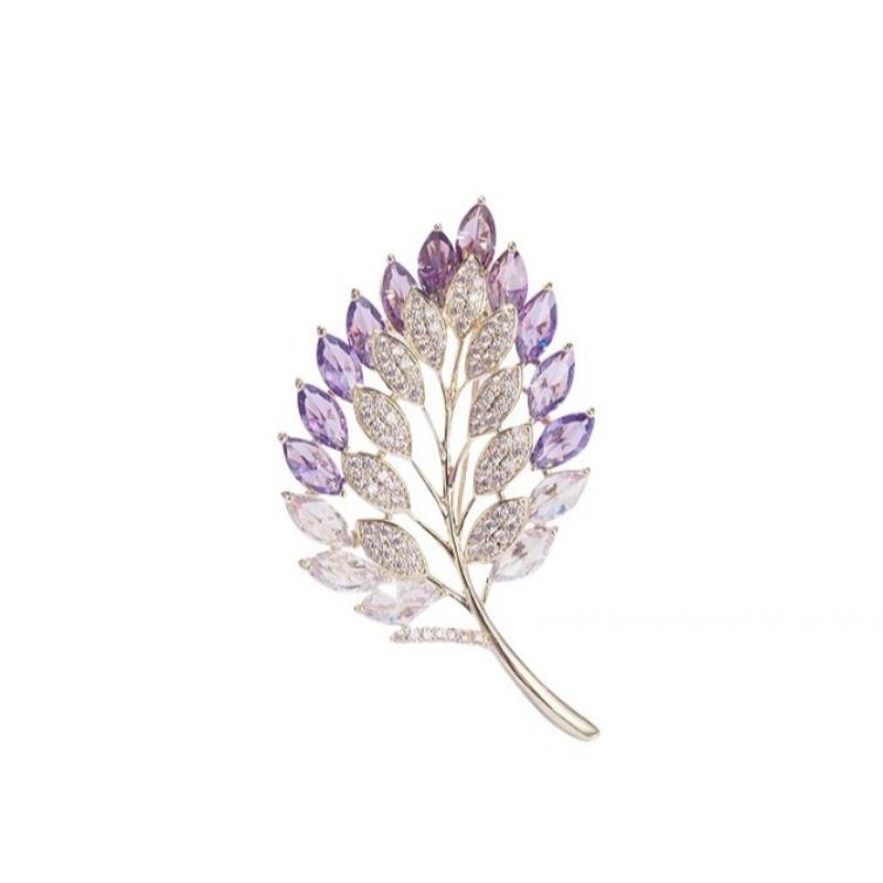 1 st Kvinnors Eleganta Romantiska Brosch Lila Blad Blomma Legering Kristall Växtbrosch Fest Födelsedag Smyckestillbehör