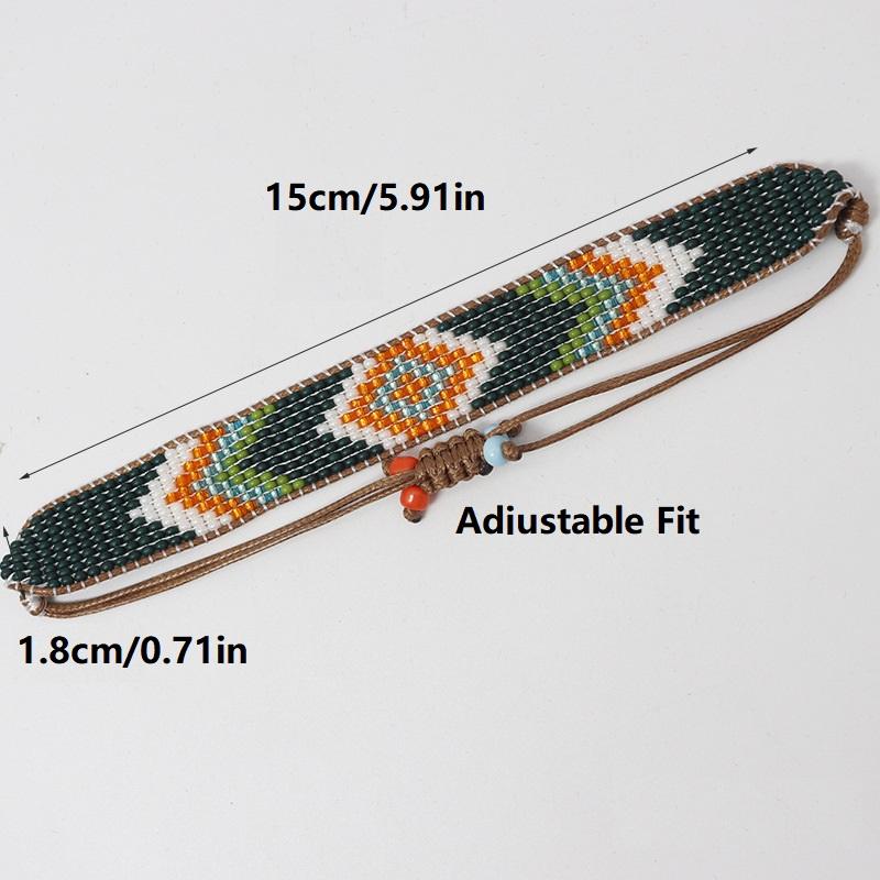Bohemian Style Gradient Color Rice Bead Braided Bracelet, Retro Fashion Geometric Bead Jewelry
