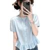 Mori Crew Neck White Short-sleeved Shirt Women's Summer Belly Cover Design Lace Lace Temperament Top A