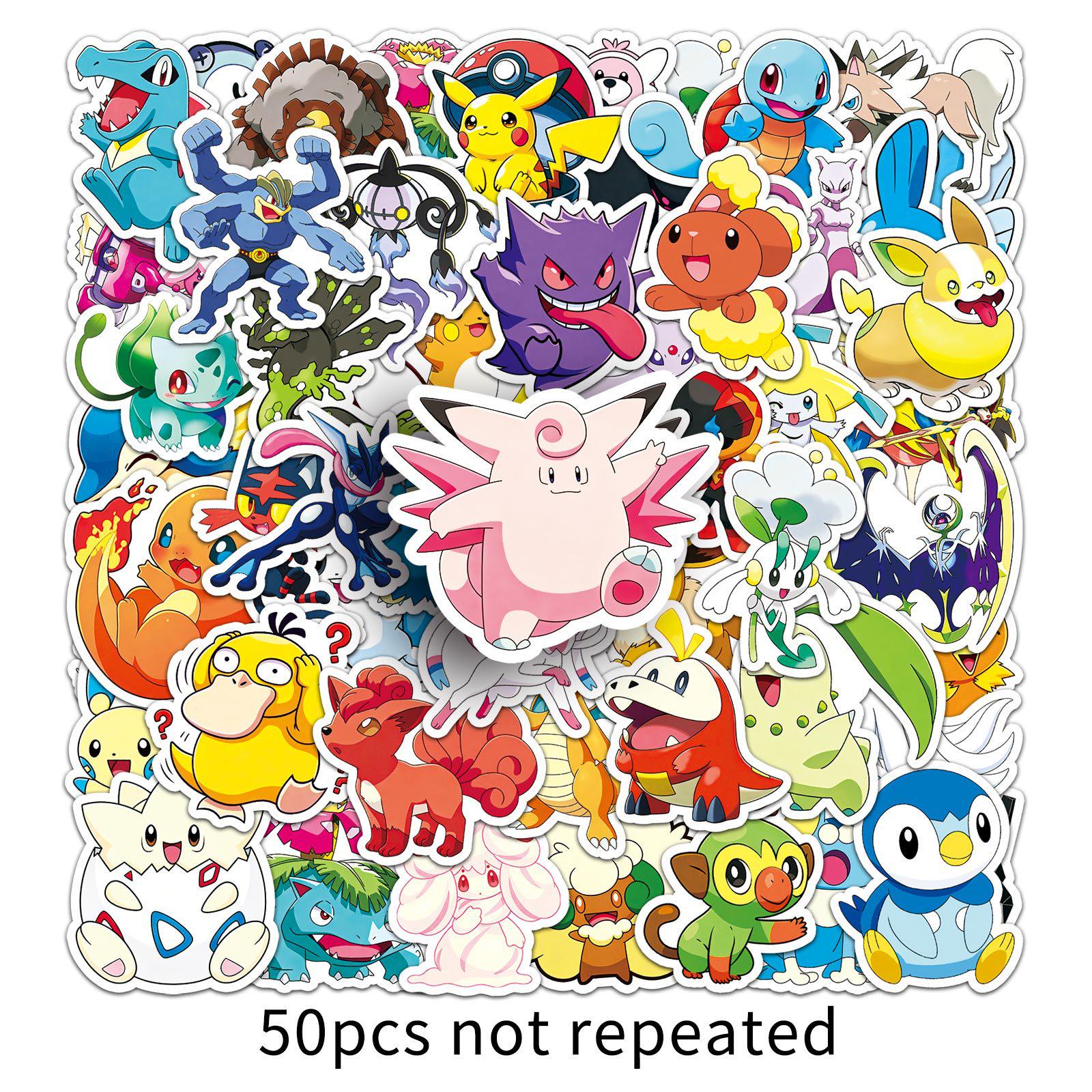 50-Piece Waterproof Pokemon Anime Sticker Set for Water Bottles