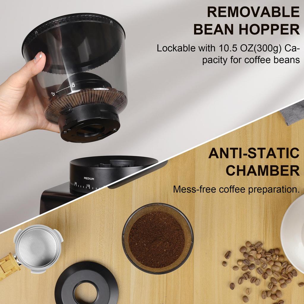 BioloMix AZ-BG706ST Conical Burr Coffee Grinder, 30 Grind Settings, Digital Timer, 300g Hopper