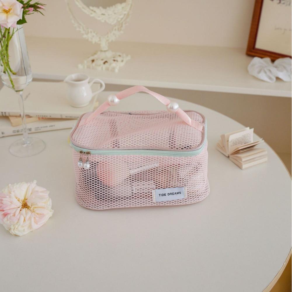 Large Capacity Mesh Cosmetic Bag Solid Color Pillow Makeup Pouch Transparent Makeup Bag  Outdoor