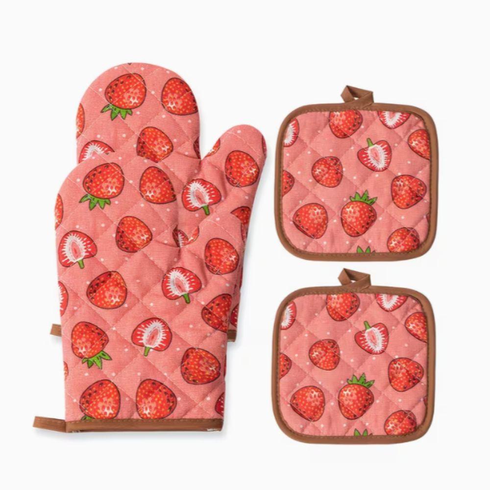 2pcs Heat Resistant Cotton Oven Mitts Thickened Kitchen Microwave Mittens Cooking Tool