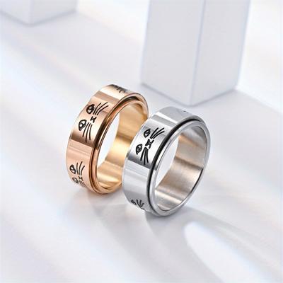 1 Pezzo Anello Elegante, Stilish, Rotante in Acciaio al Titanio, Design Carino con Motivo Gatto