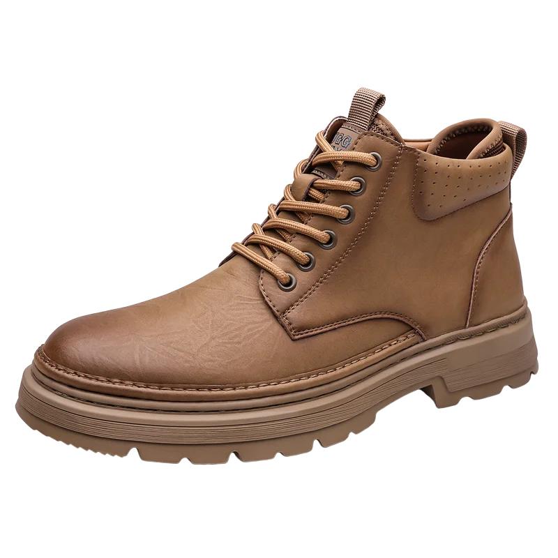 New Men's Boots High Top Leather Shoes Genuine Leather Breathable High Quality Casual Shoes Retro Fashion Lace Up Work Men Shoes
