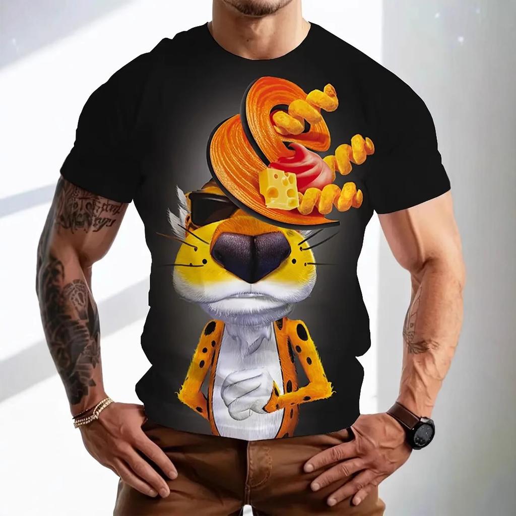Summer Round Neck 3D Fun Cartoon Patterns Print Top Fashionable Casual Short Sleeved Men's T-shirts