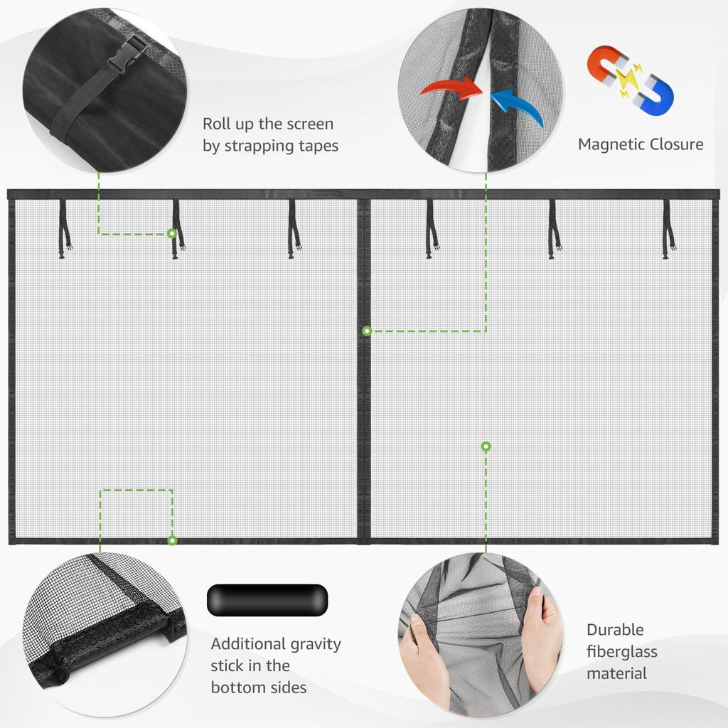 Garage Screen Doors for 2-Car Garage Fiberglass Heavy Duty Magnetic Door Screen Hands-Free with 6 Roll Up Straps for Outdoor