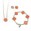 15mm Kleeblatt Halskette Armband und Ohrstecker Dreiteiliges Set 18K Vakuumbeschichtetes Schmuckset