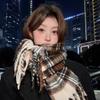 Atmosphere blue coffee plaid scarf women's new warm versatile plaid scarf student couple thickened shawl